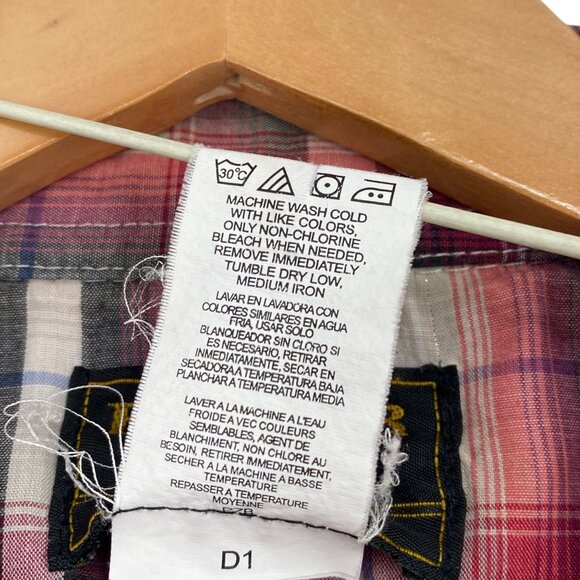 Vtg Rustler Wrangler Plaid Pearl Snap Shirt XL Red Short Sleeve Western Rodeo - Picture 5 of 11
